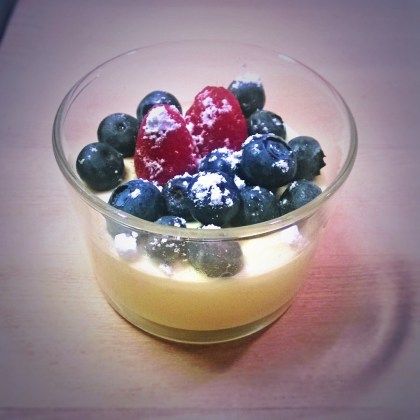 White chocolate mousse with lime, fresh berries